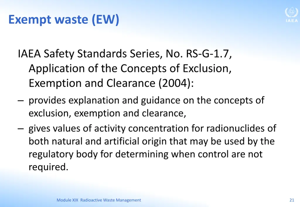 exempt waste ew 1