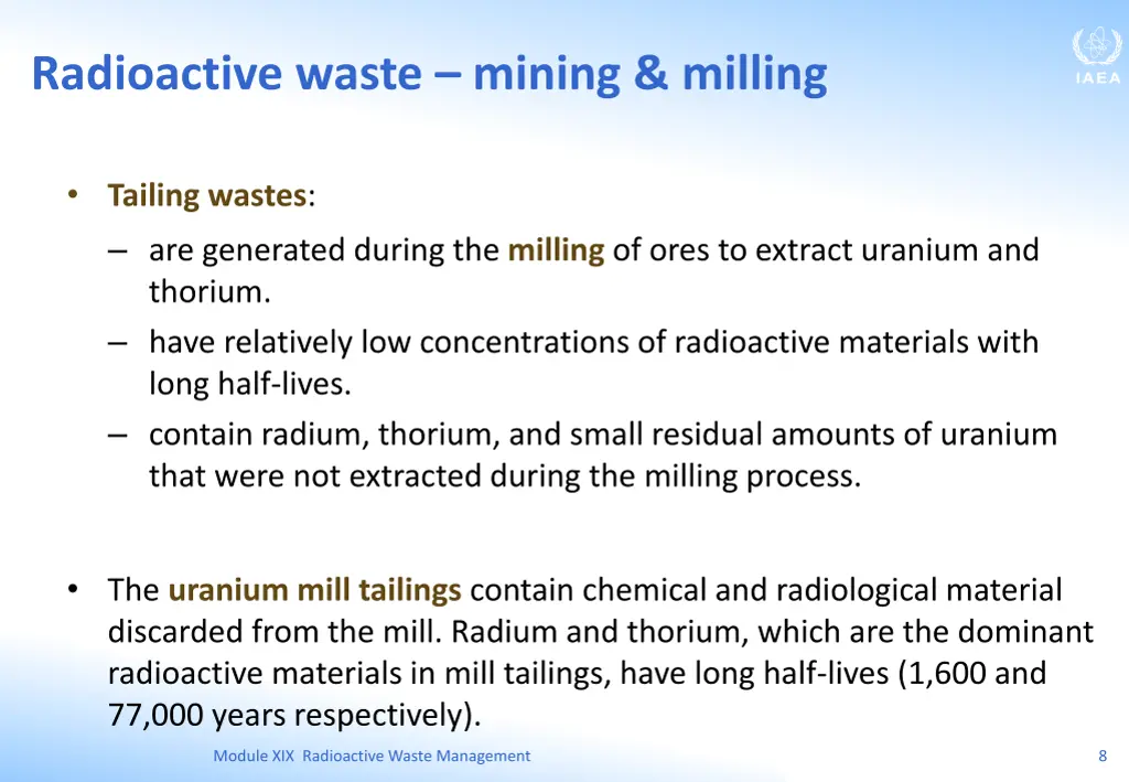 radioactive waste mining milling