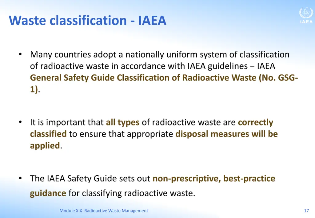 waste classification iaea 1