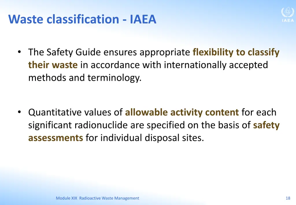 waste classification iaea 2