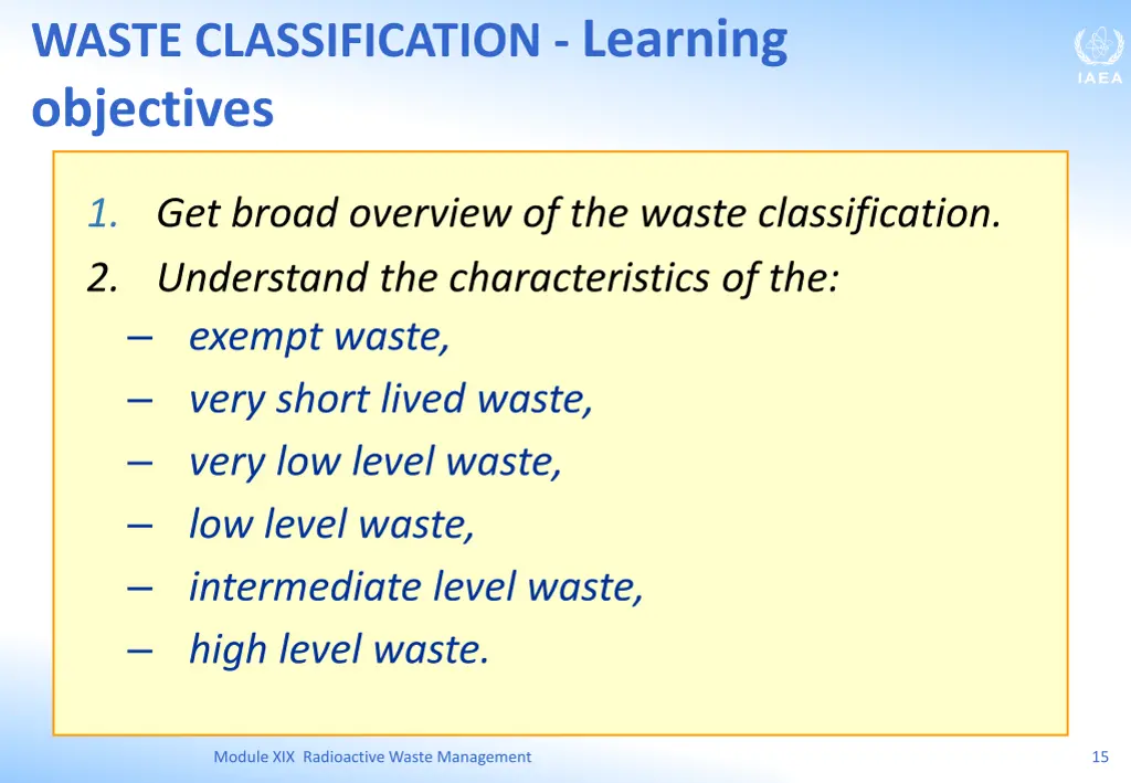 waste classification learning objectives