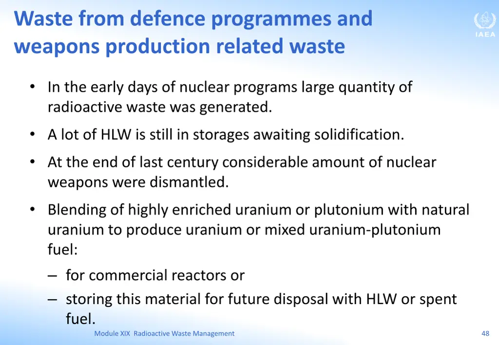 waste from defence programmes and weapons