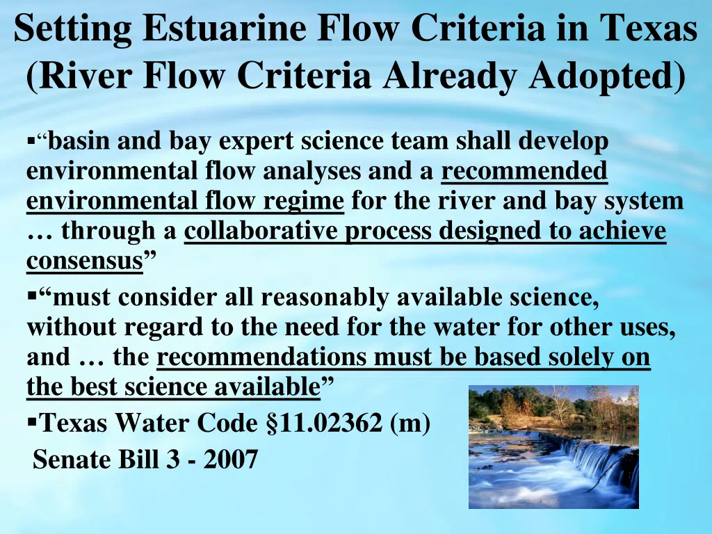 setting estuarine flow criteria in texas river