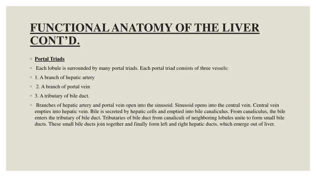 functional anatomy of the liver cont d