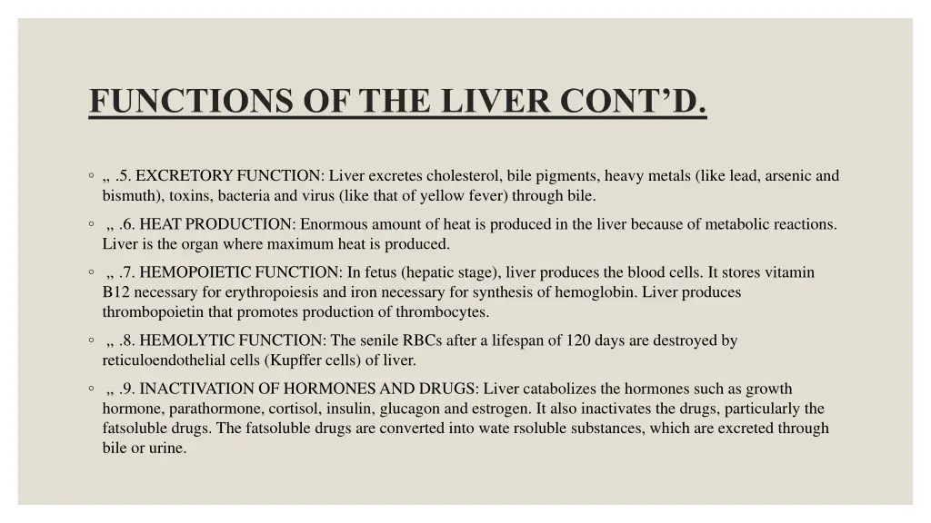 functions of the liver cont d