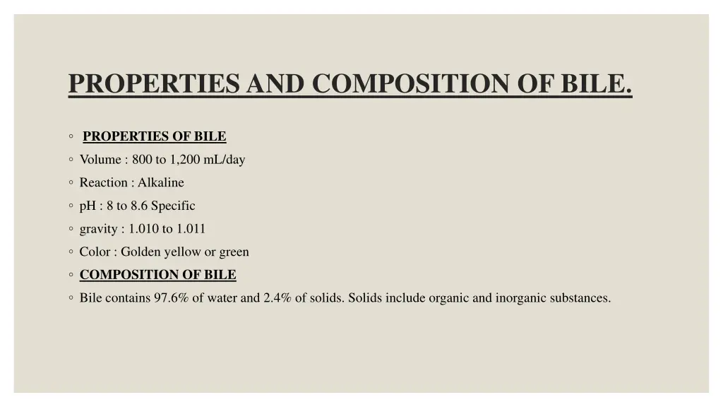 properties and composition of bile