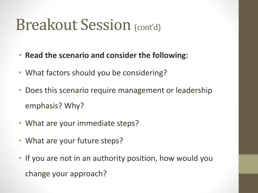 breakout session cont d