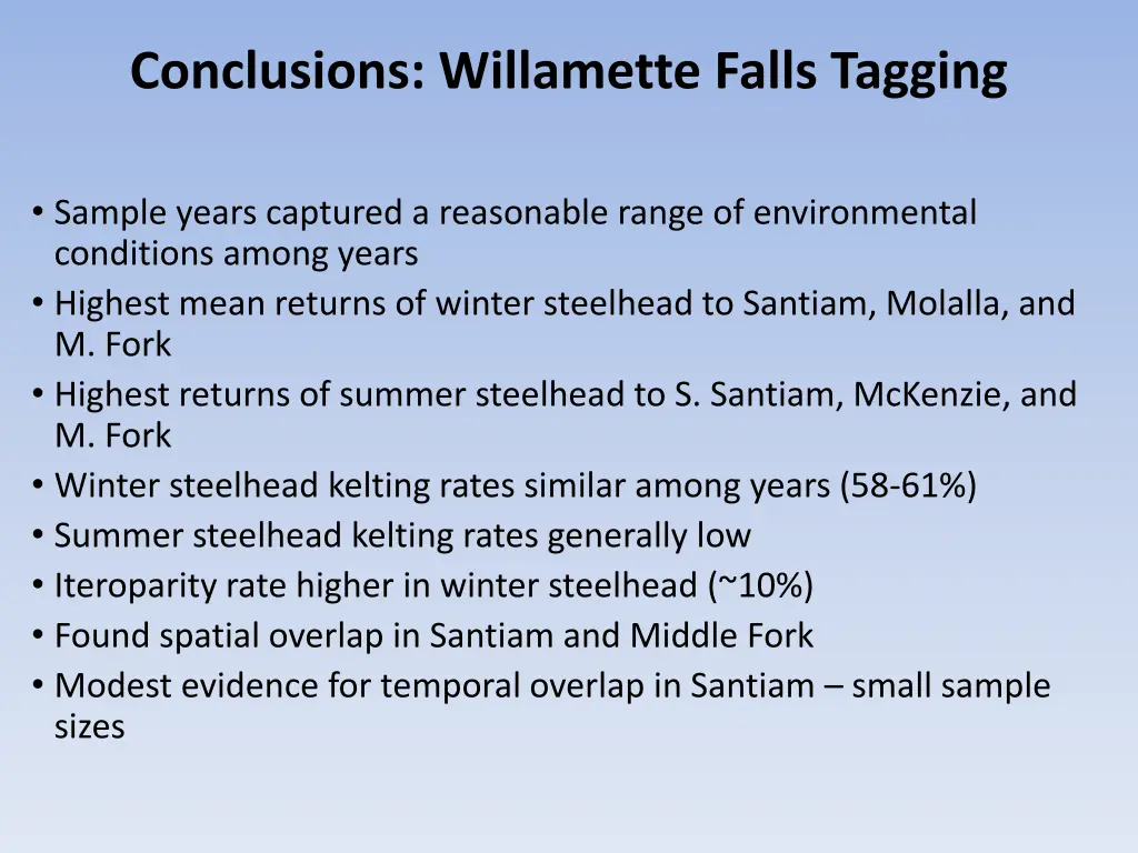 conclusions willamette falls tagging