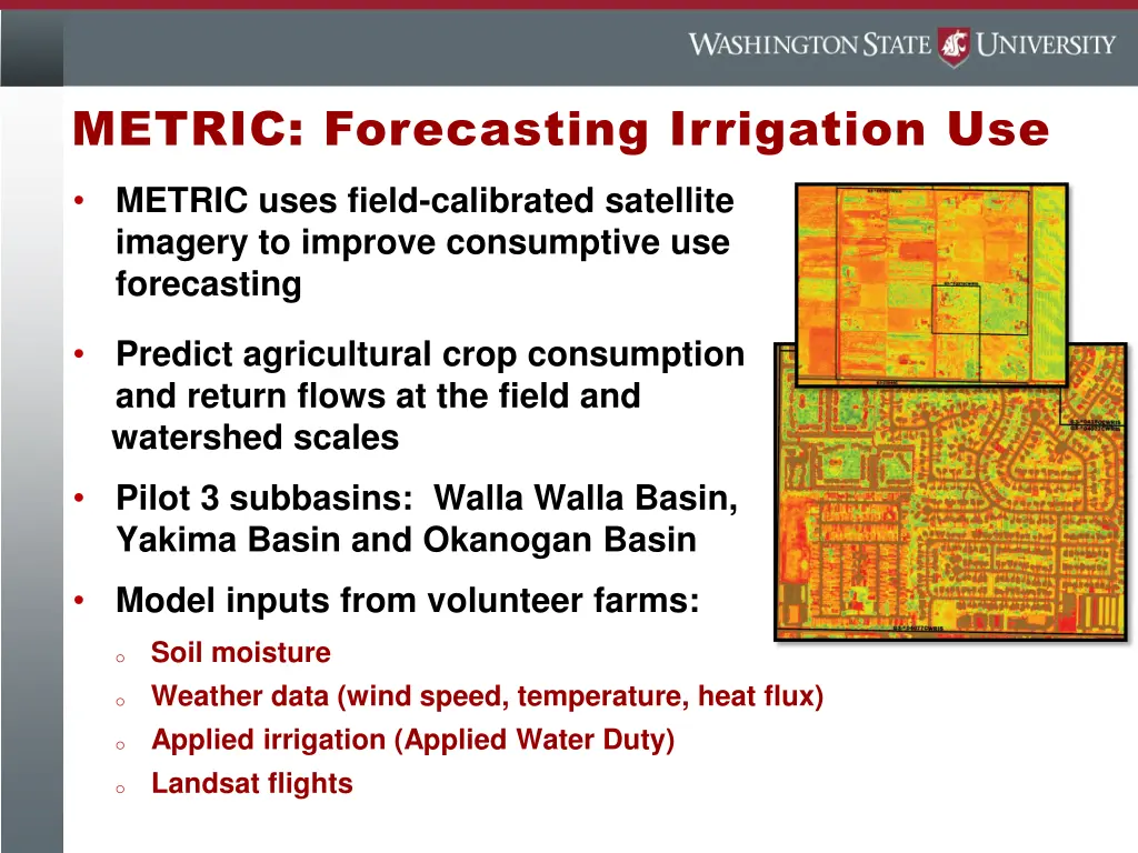 metric forecasting irrigation use