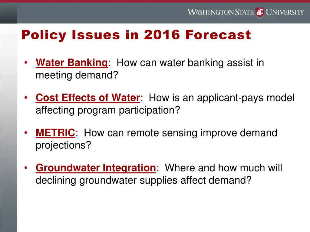 policy issues in 2016 forecast