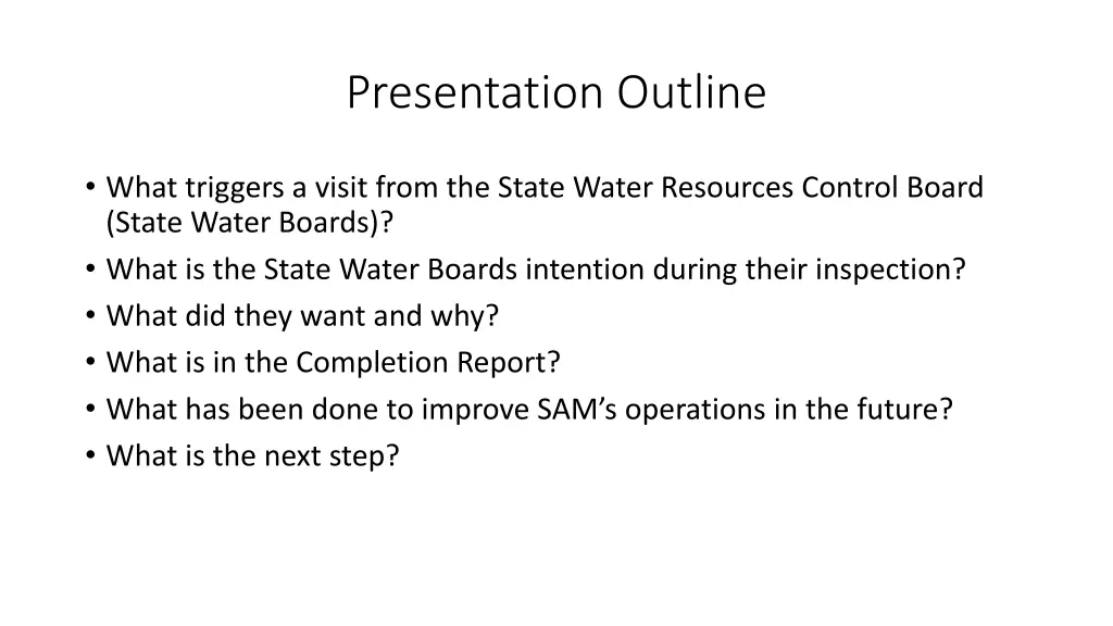 presentation outline