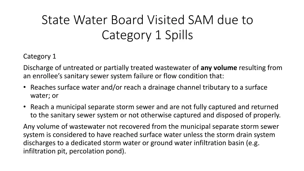 state water board visited sam due to category