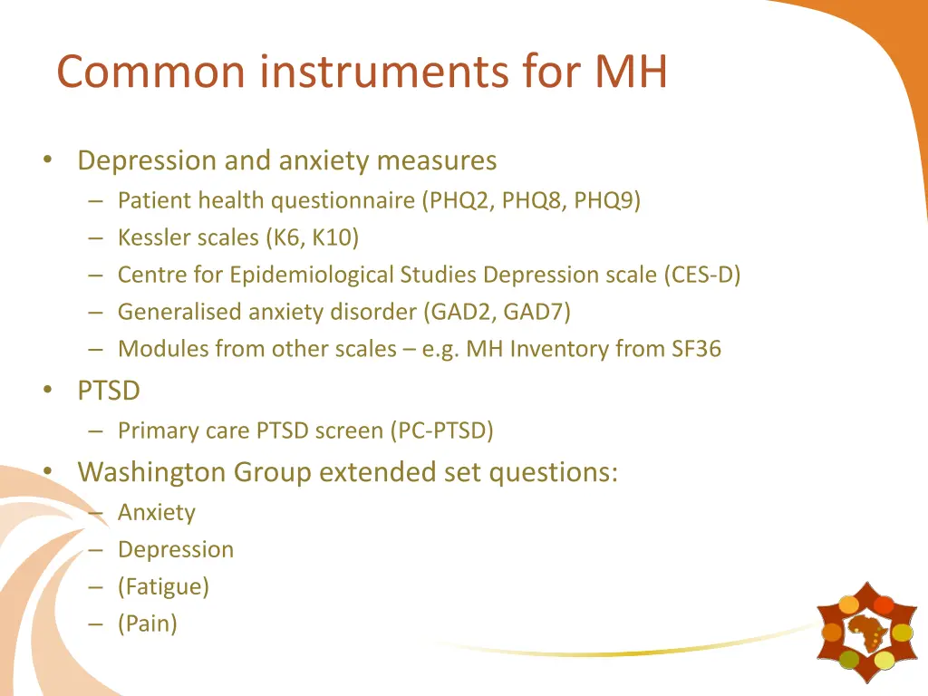 common instruments for mh