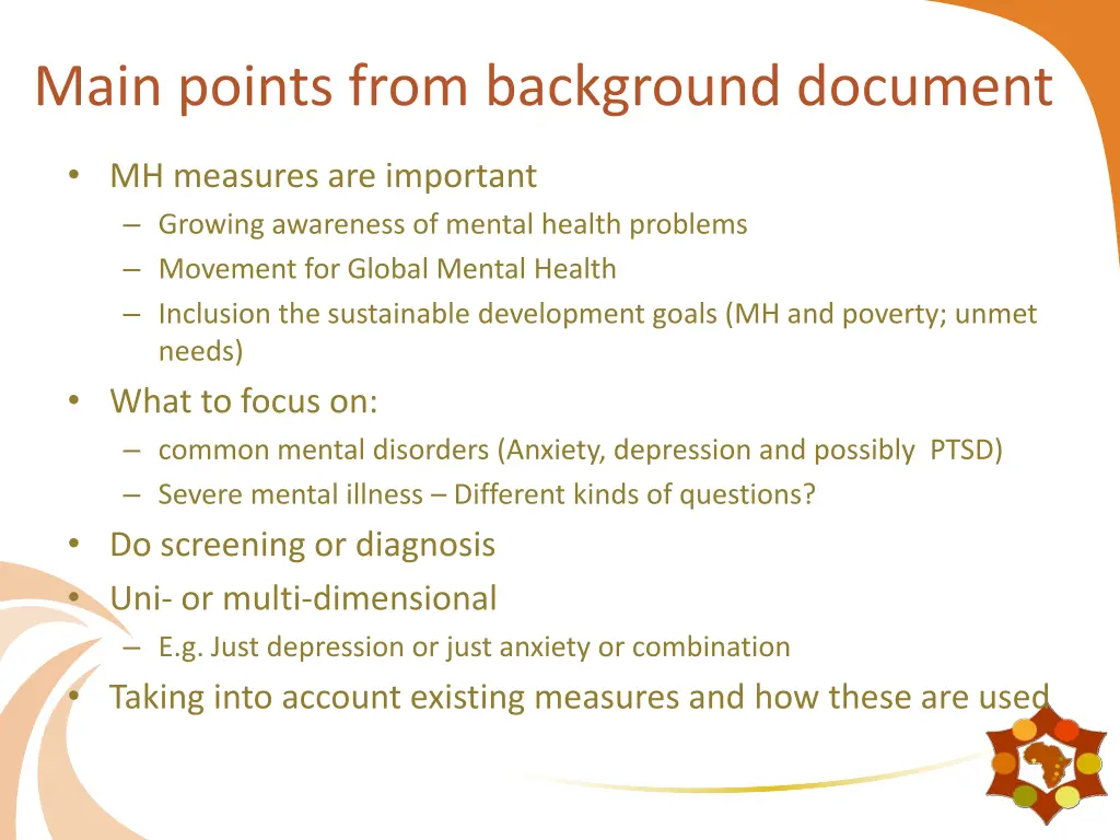 main points from background document