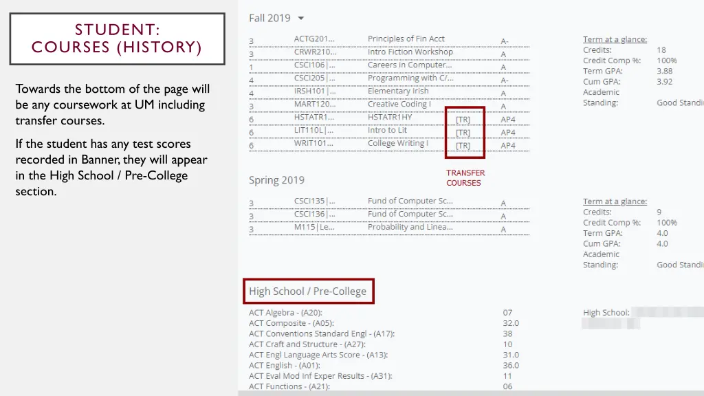 student courses history