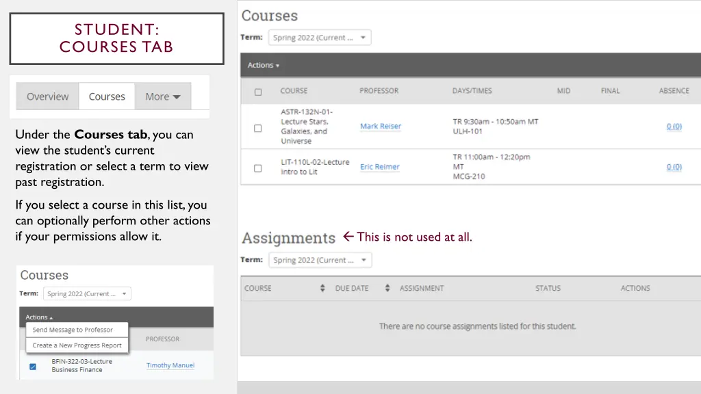 student courses tab