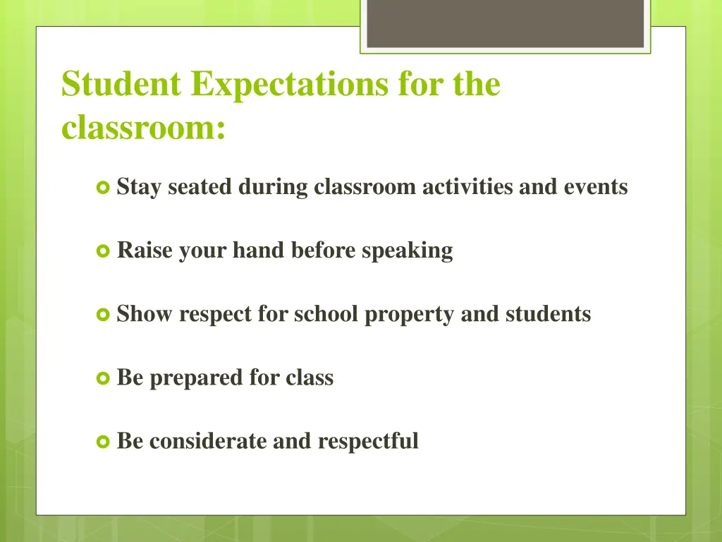 student expectations for the classroom