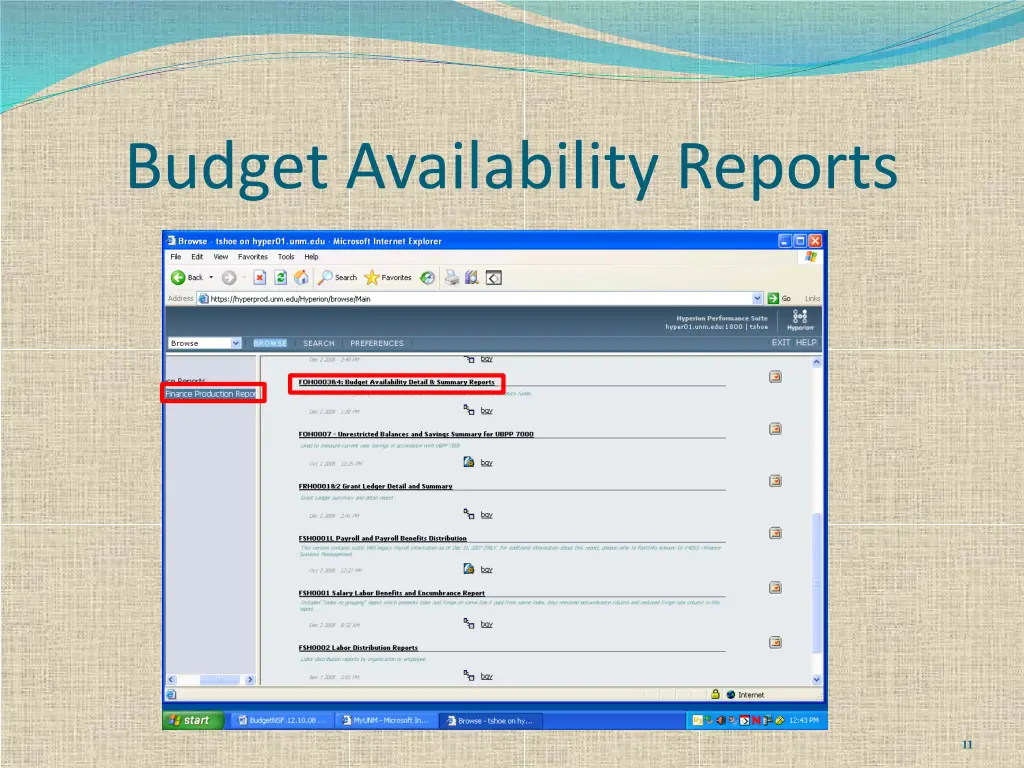 budget availability reports