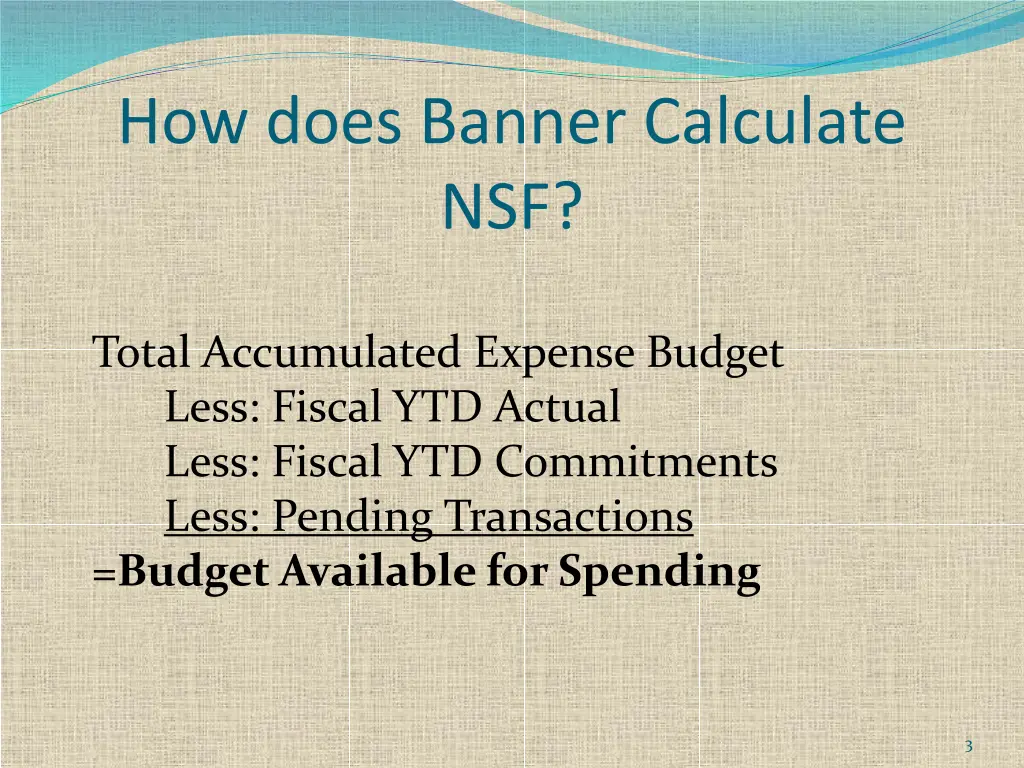 how does banner calculate nsf