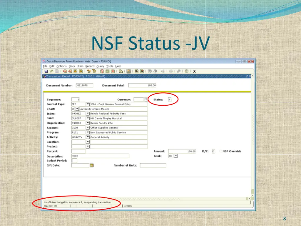 nsf status jv