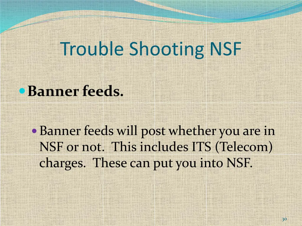 trouble shooting nsf 6