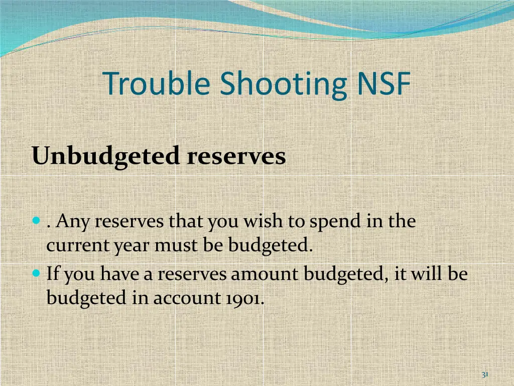 trouble shooting nsf 7