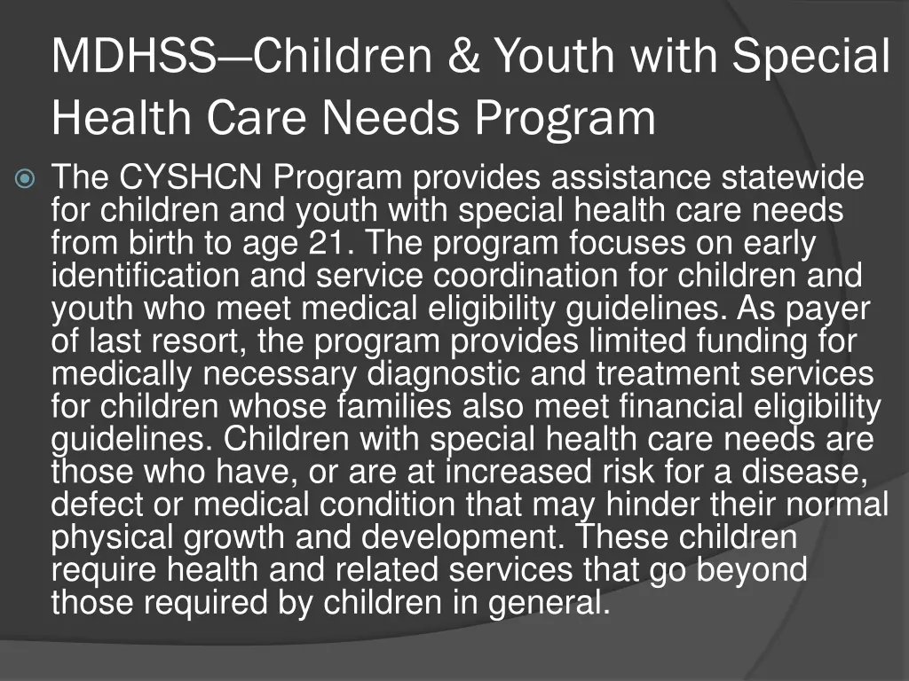 mdhss children youth with special health care