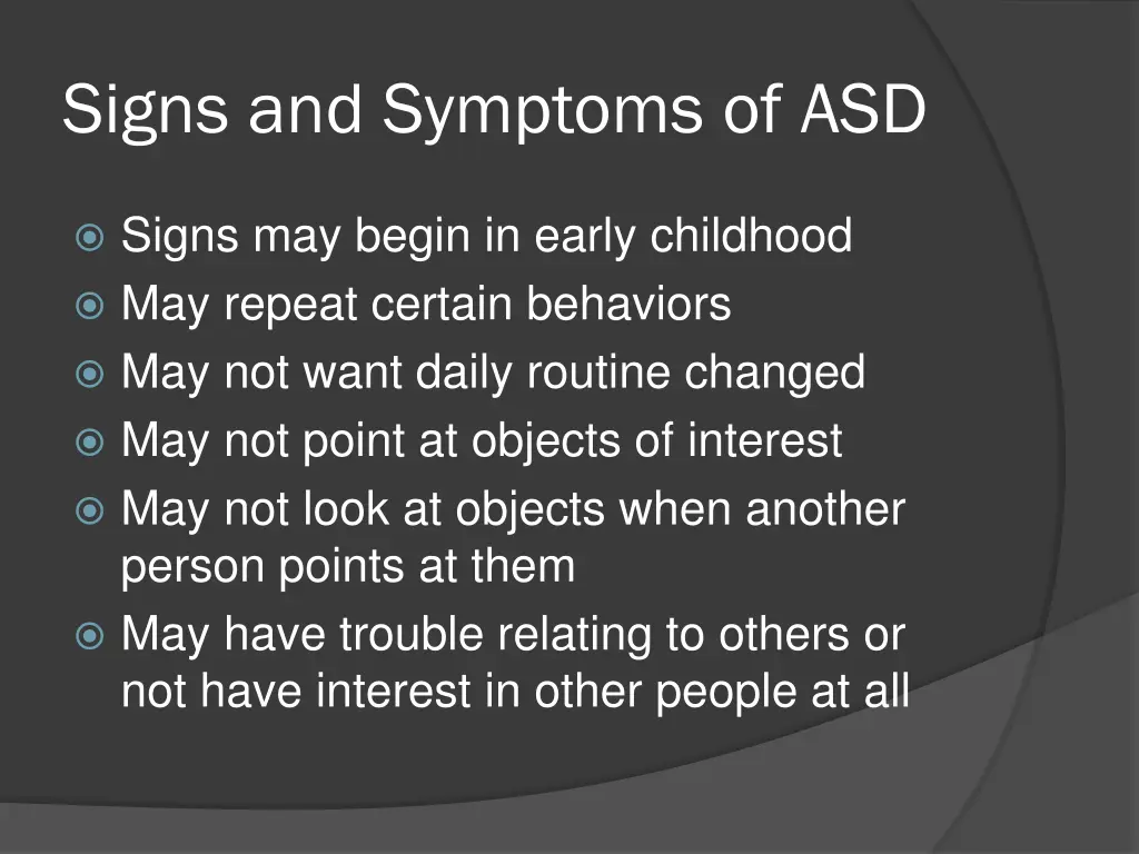 signs and symptoms of asd