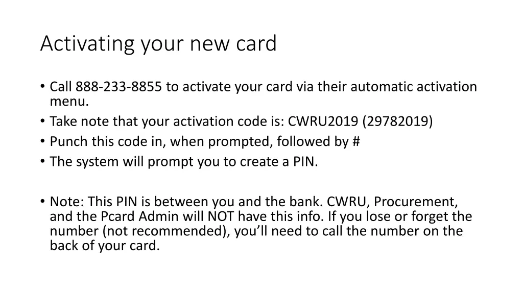 activating your new card