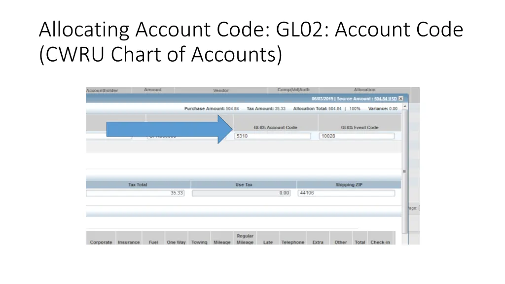 allocating account code gl02 account code cwru