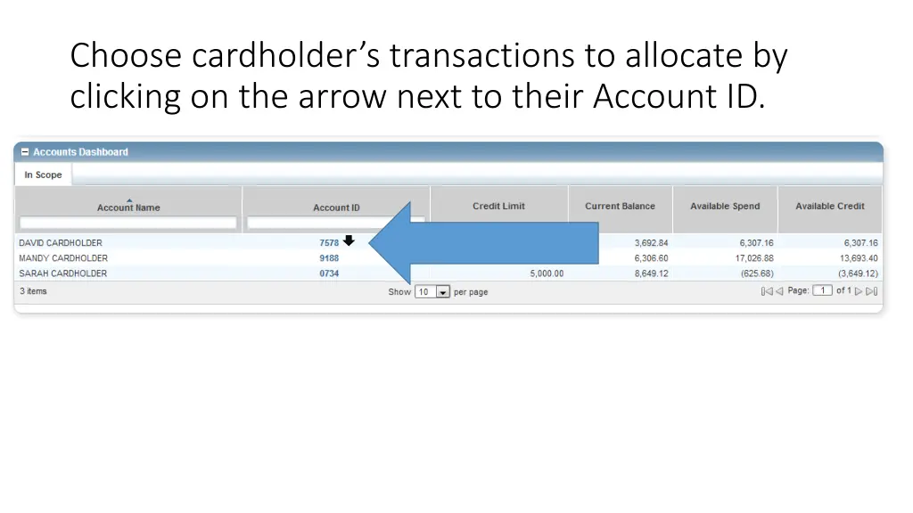 choose cardholder s transactions to allocate