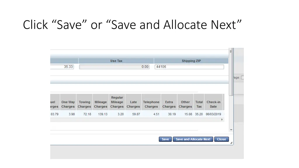 click save or save and allocate next