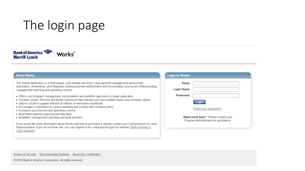 the login page