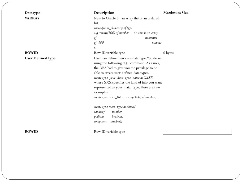 datatype varray