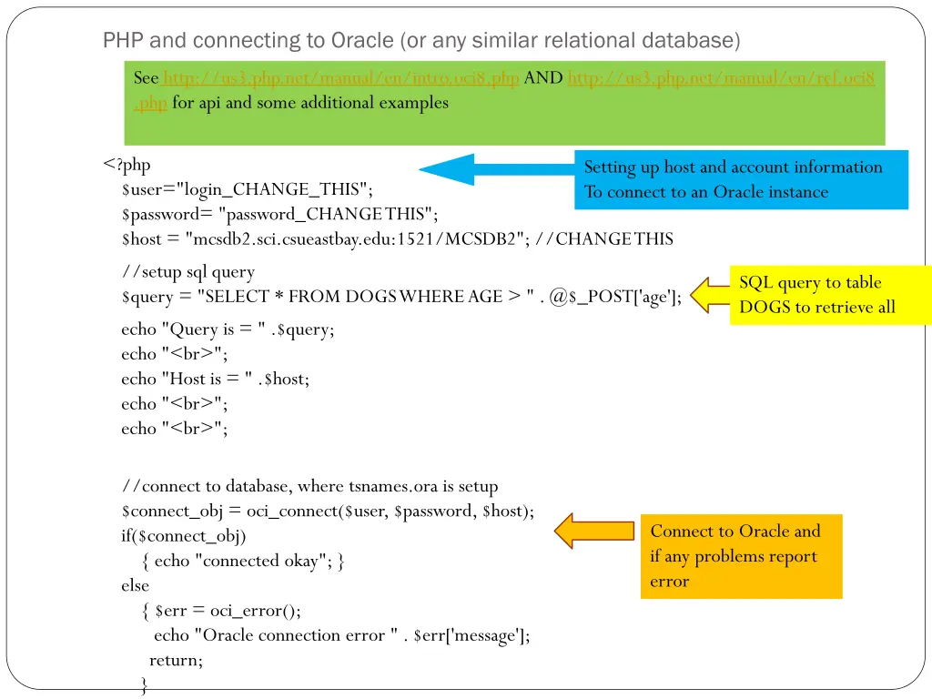 php and connecting to oracle or any similar