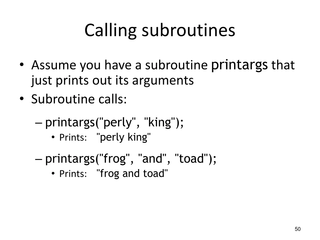 calling subroutines