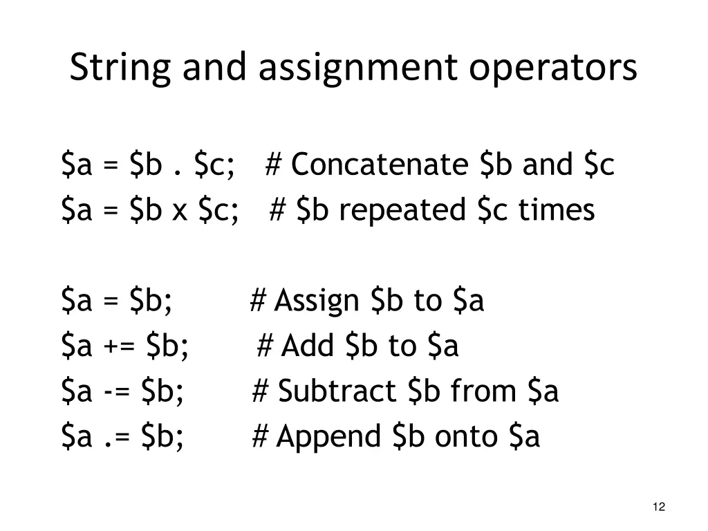 string and assignment operators