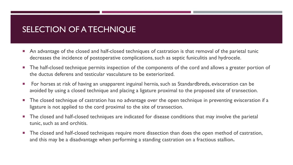 selection of a technique