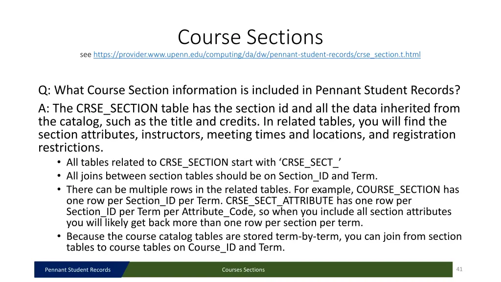 course sections