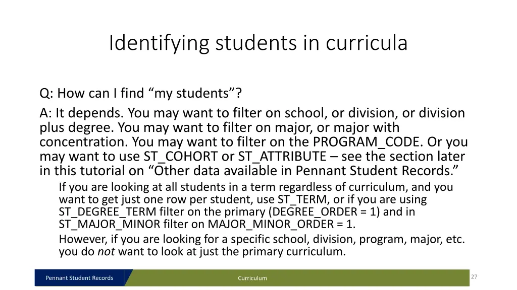 identifying students in curricula