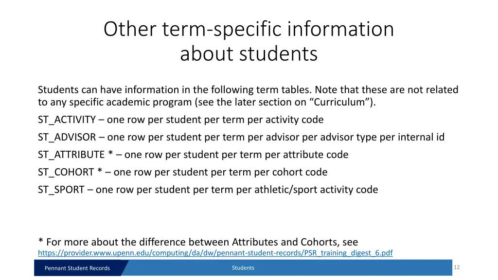 other term specific information about students