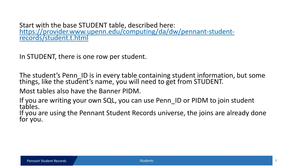 start with the base student table described here