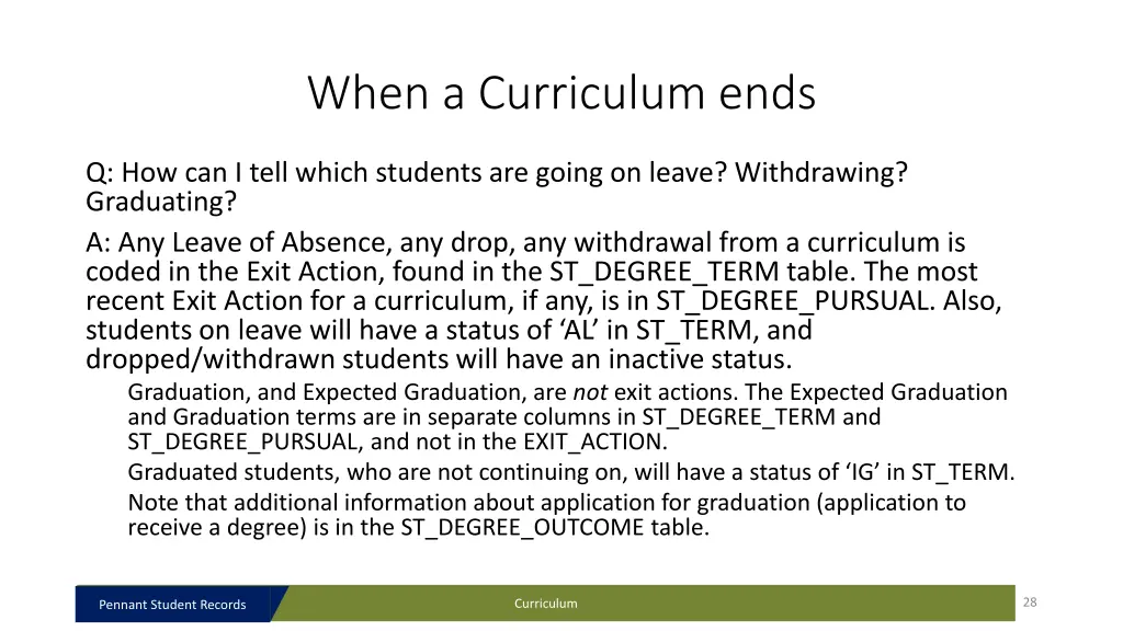 when a curriculum ends