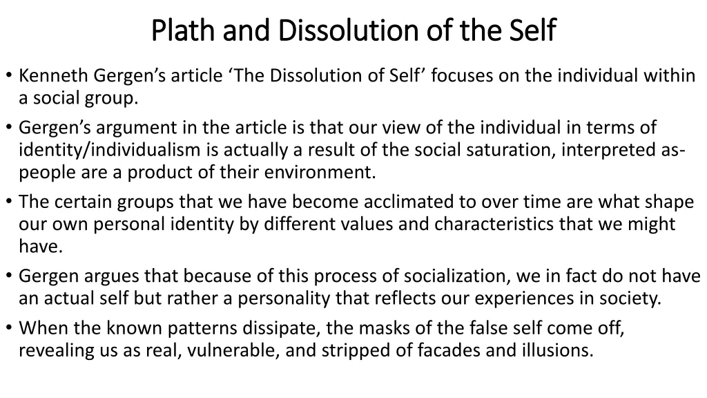 plath and dissolution of the self plath 1