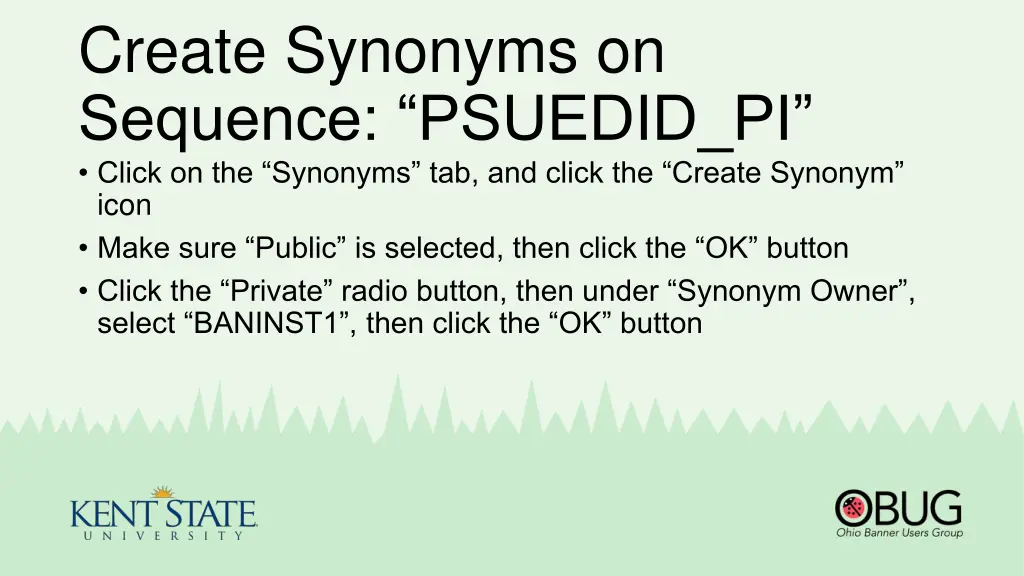 create synonyms on sequence psuedid pi click