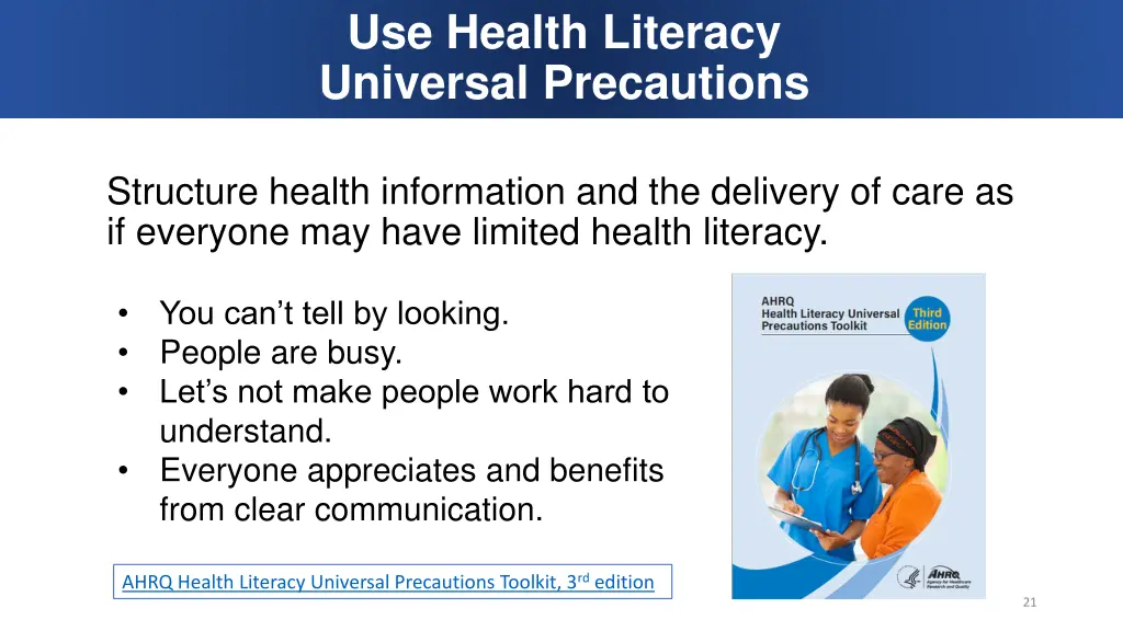 use health literacy universal precautions