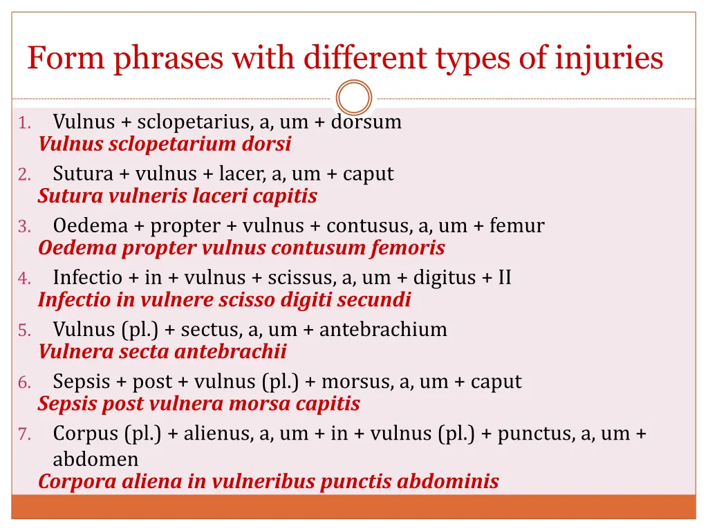 form phrases with different types of injuries