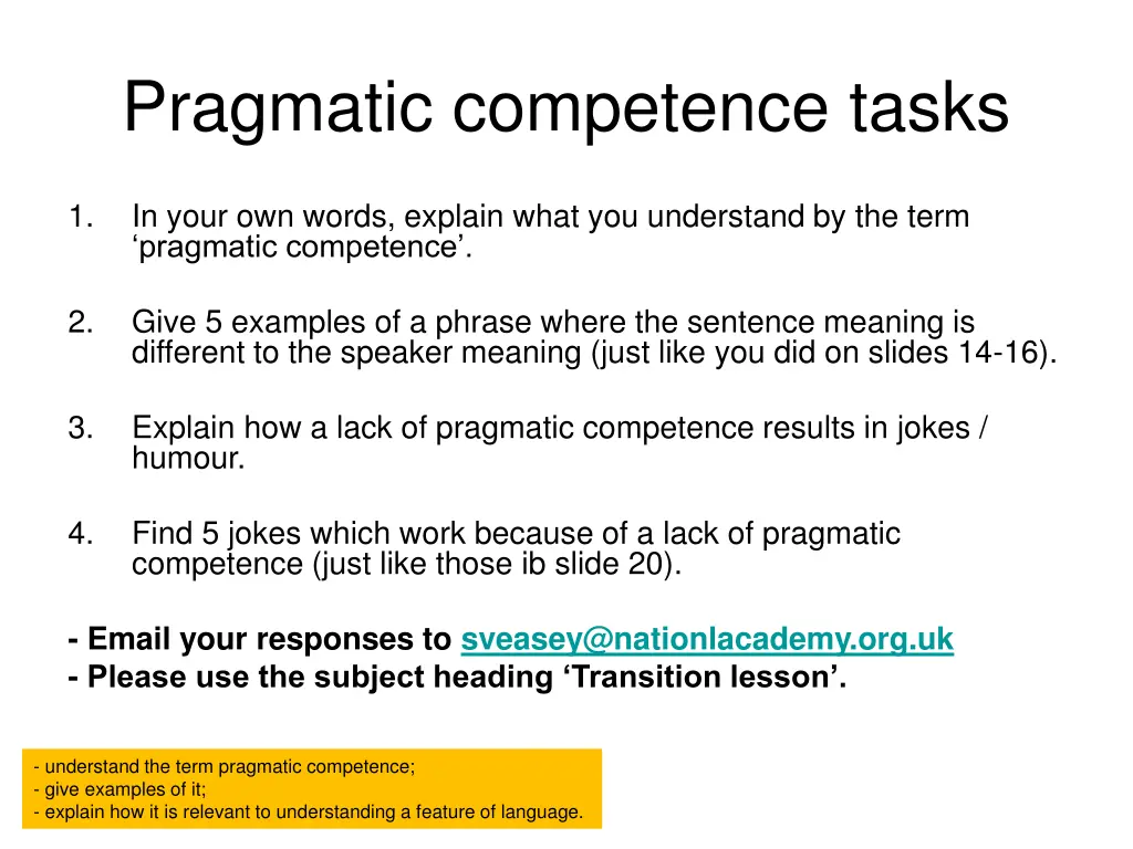 pragmatic competence tasks