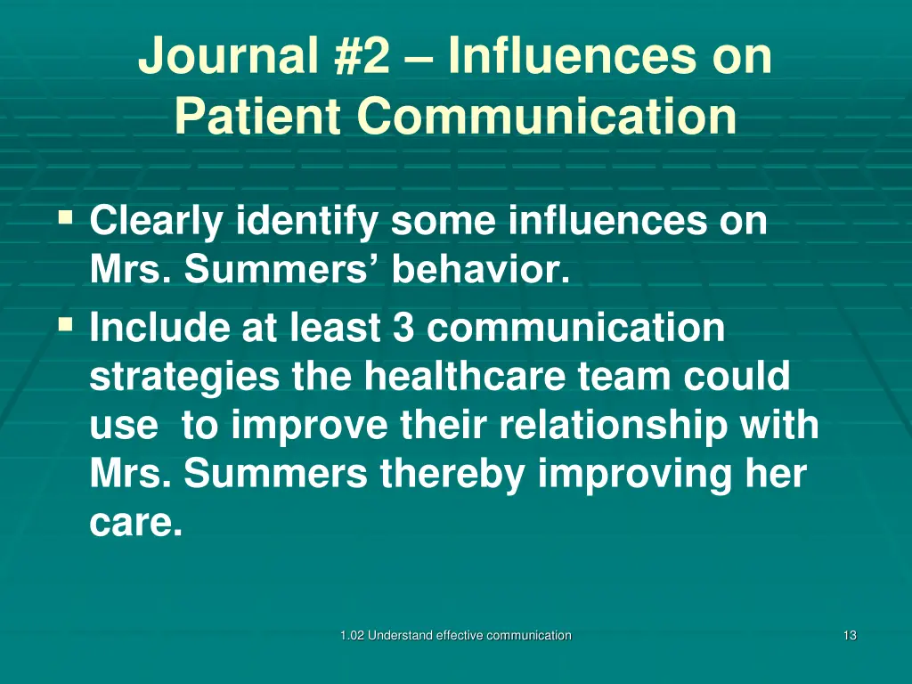 journal 2 influences on patient communication 1