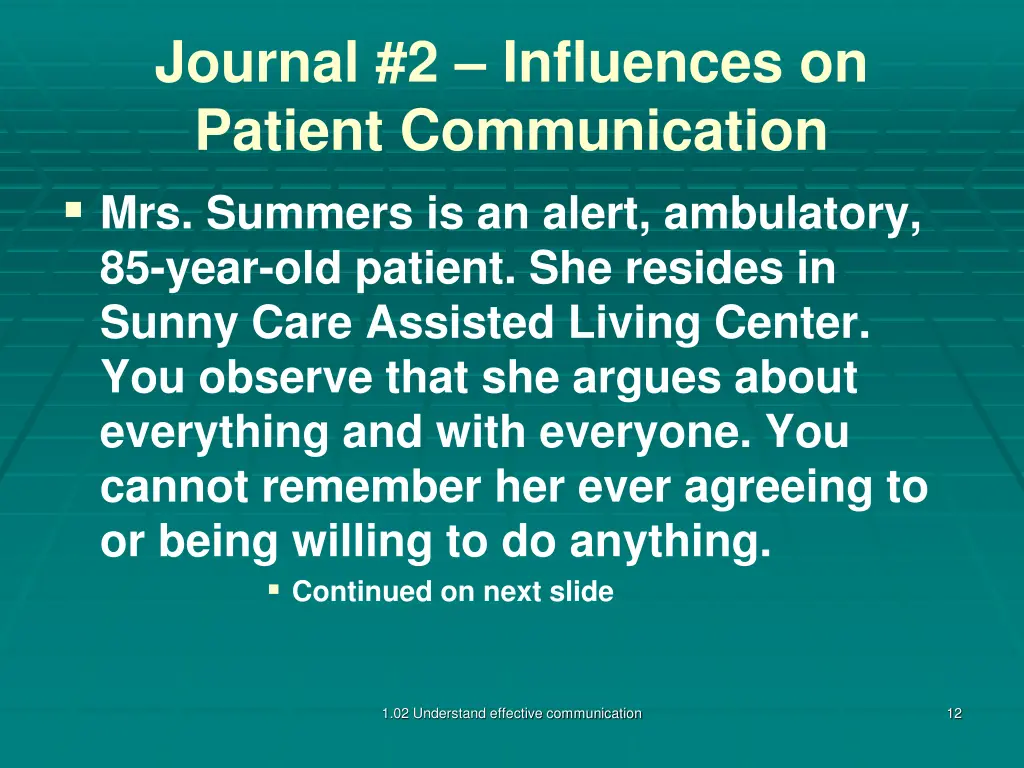 journal 2 influences on patient communication